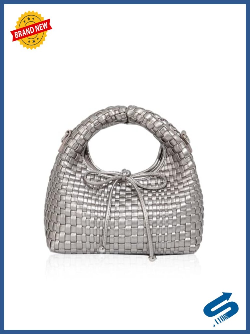 Faux Leather Woven Bucket Bag Mini Crossbody Shoulder Purse with Chain Strap